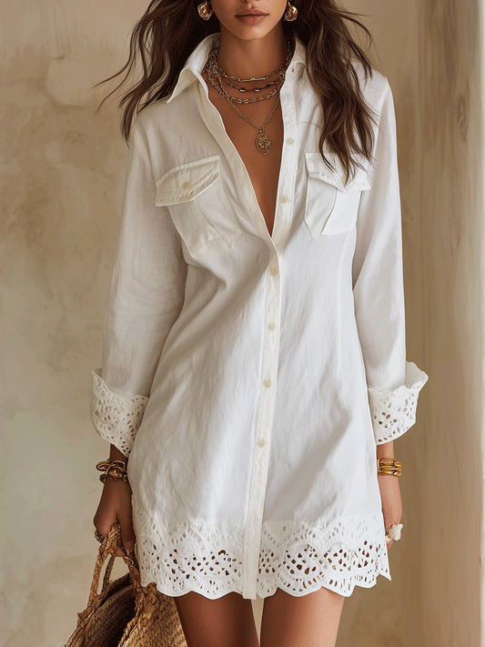 Rossana | Minivestido boho con borde de encaje suizo