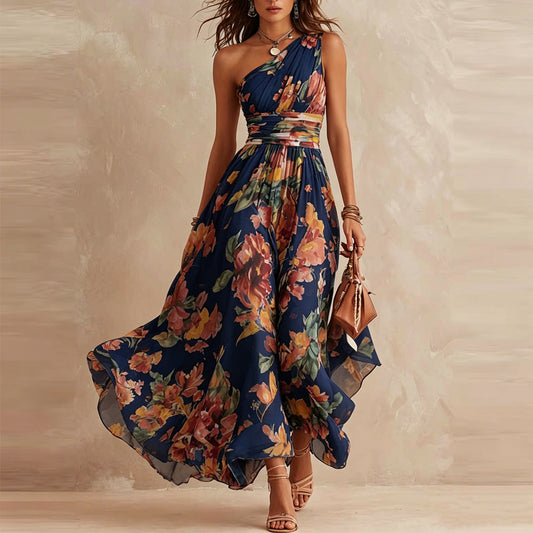 Serena | Vestido floral de un solo hombro