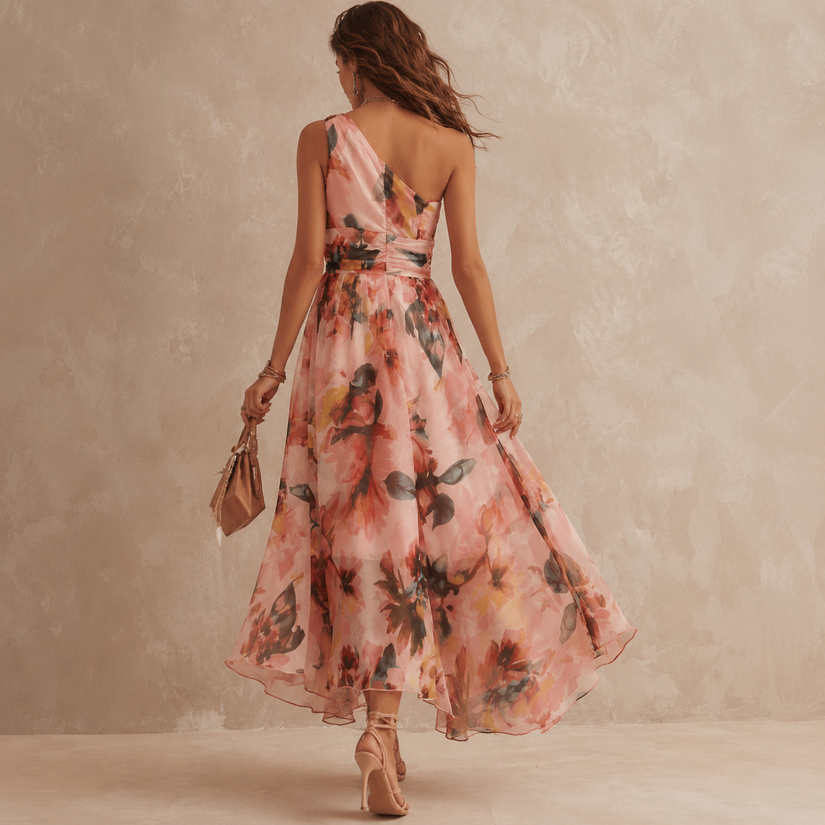 Serena | Vestido floral de un solo hombro