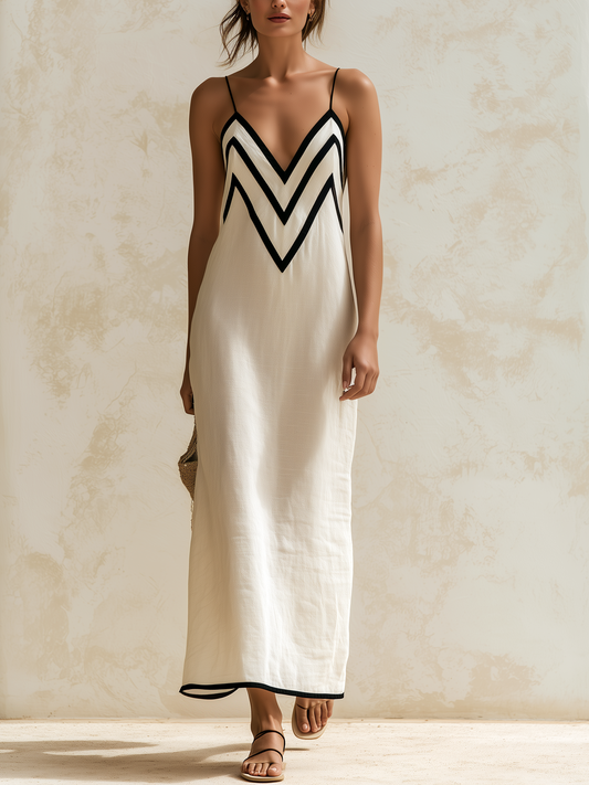 Marisa | Vestido largo de chevron en contraste