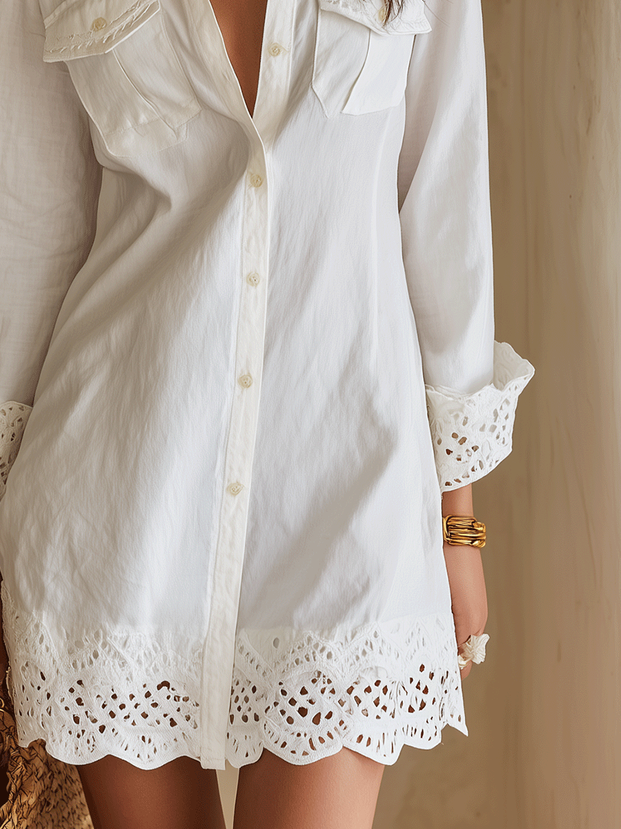 Rossana | Minivestido boho con borde de encaje suizo