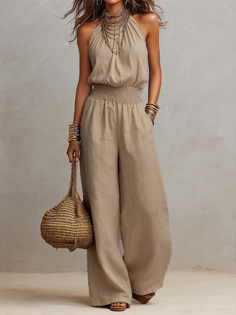 Federica | Mono con cuello halter y pantalón ancho