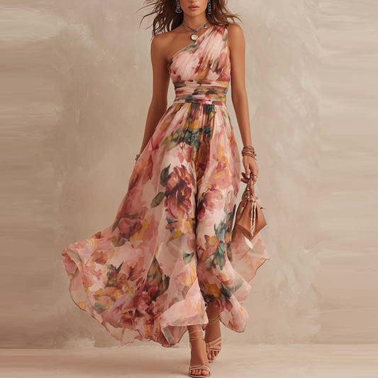 Serena | Vestido floral de un solo hombro