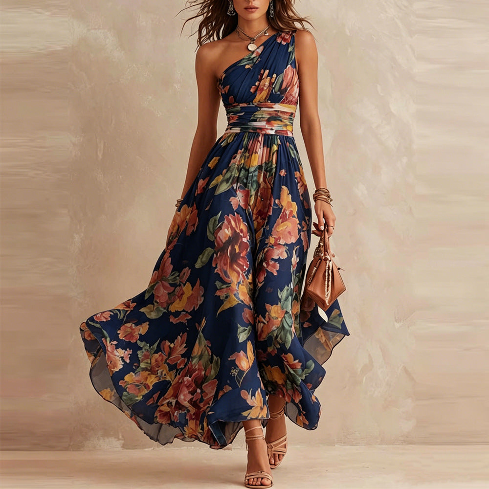 Serena | Vestido floral de un solo hombro