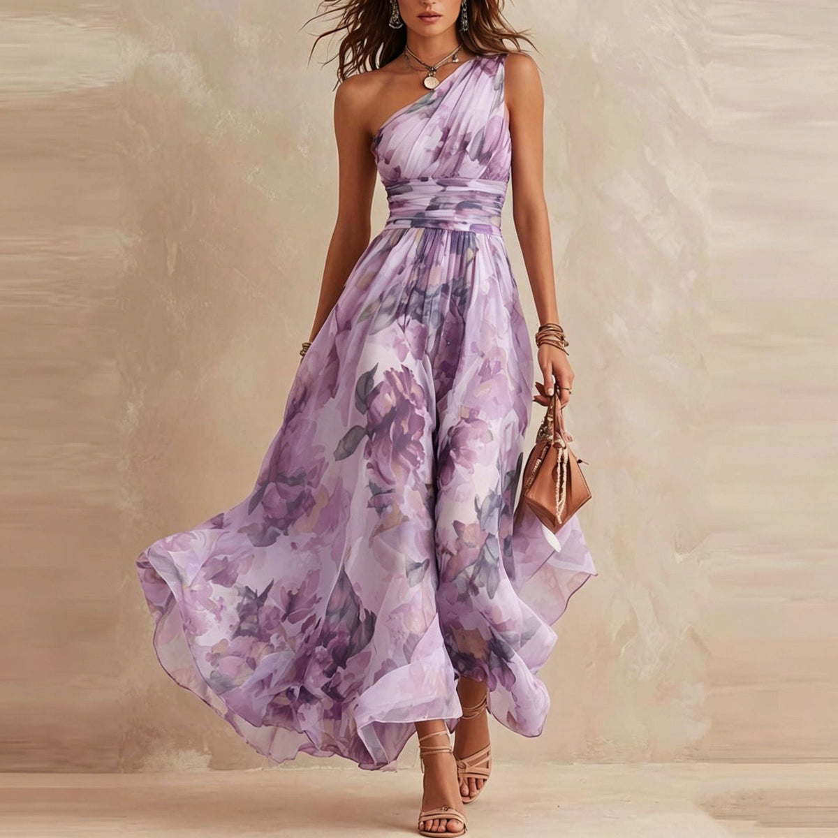Serena | Vestido floral de un solo hombro